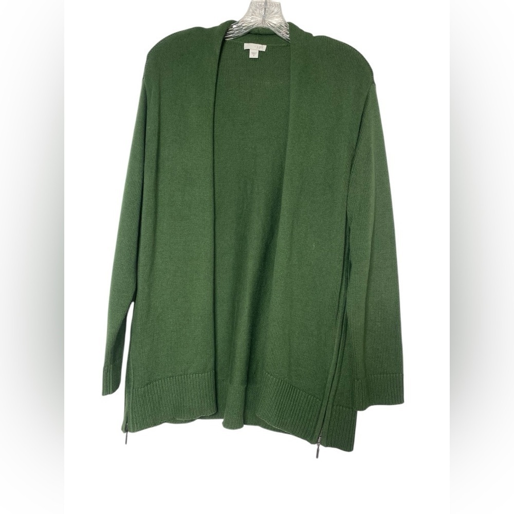 J JILL Olive green open long SOFT cardigan with side decorative zipper size-M - Picture 1 of 7